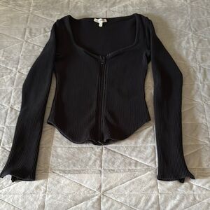 Good American Women Black Ribbed Zip-Up Women's Top size1